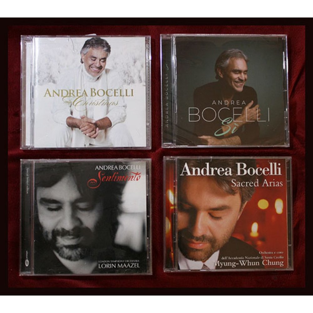 lot of 4 Andrea Bocelli music CDs - Si, Sentimento, my Christmas, Sacred Arias